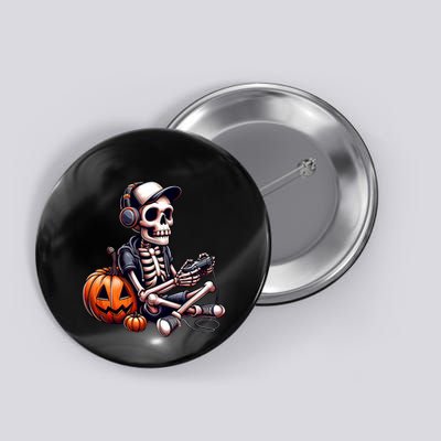 Funny Skeleton Playing Video Game Halloween Gamer Button