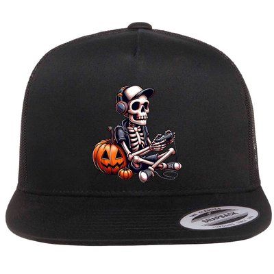 Funny Skeleton Playing Video Game Halloween Gamer Flatbill Hat