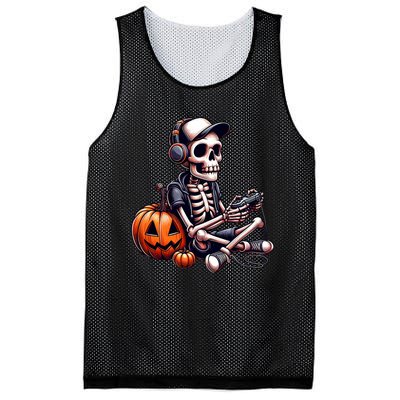 Funny Skeleton Playing Video Game Halloween Gamer Mesh Reversible Basketball Jersey Tank