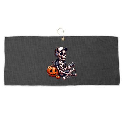 Funny Skeleton Playing Video Game Halloween Gamer Large Microfiber Waffle Golf Towel