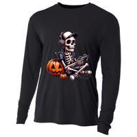 Funny Skeleton Playing Video Game Halloween Gamer Cooling Performance Long Sleeve Crew