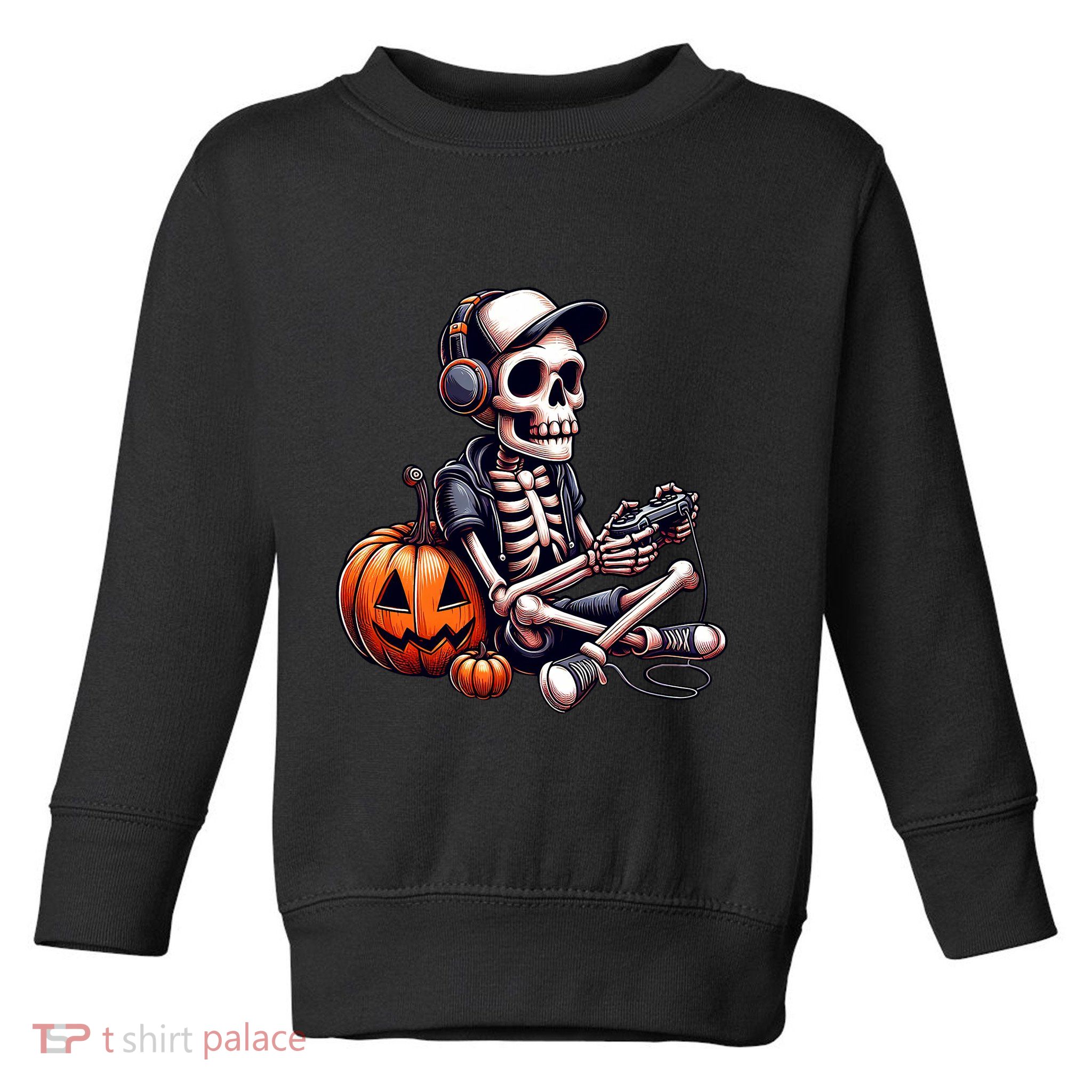 Funny Skeleton Playing Video Game Halloween Gamer Toddler Sweatshirt