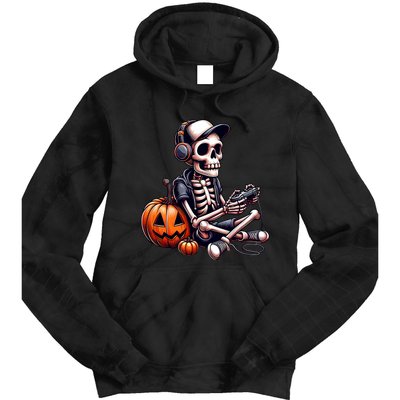 Funny Skeleton Playing Video Game Halloween Gamer Tie Dye Hoodie