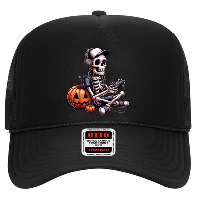 Funny Skeleton Playing Video Game Halloween Gamer Trucker Hat