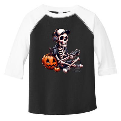 Funny Skeleton Playing Video Game Halloween Gamer Toddler Fine Jersey T-Shirt