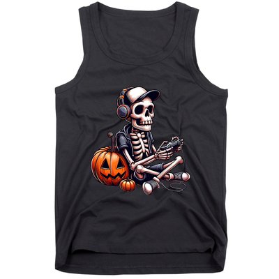 Funny Skeleton Playing Video Game Halloween Gamer Tank Top