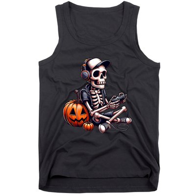 Funny Skeleton Playing Video Game Halloween Gamer Tank Top