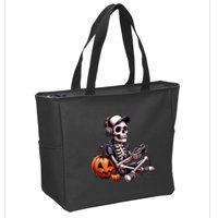 Funny Skeleton Playing Video Game Halloween Gamer Zip Tote Bag