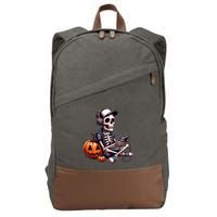 Funny Skeleton Playing Video Game Halloween Gamer Cotton Canvas Backpack