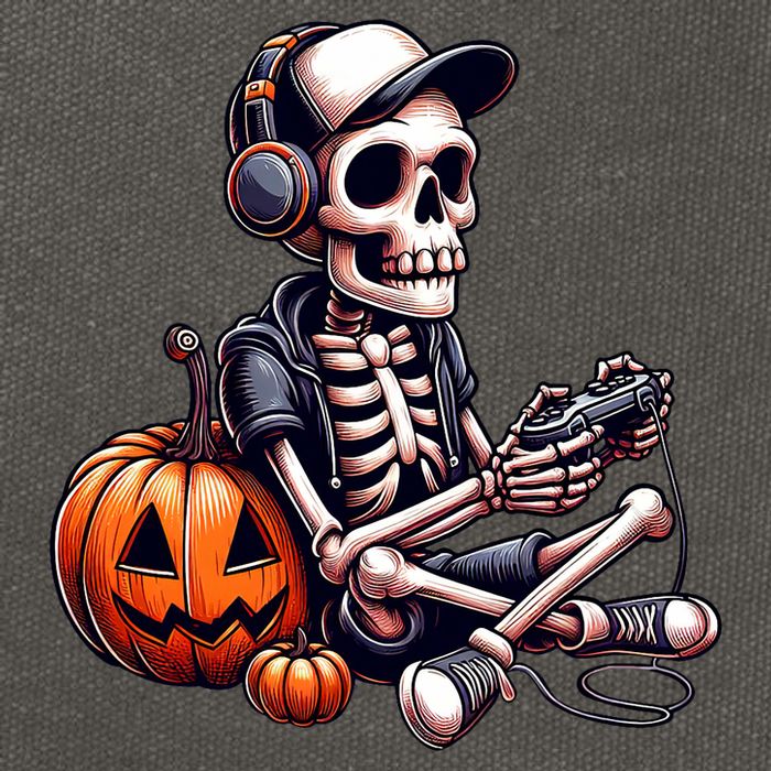 Funny Skeleton Playing Video Game Halloween Gamer Cotton Canvas Backpack