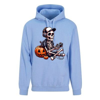 Funny Skeleton Playing Video Game Halloween Gamer Unisex Surf Hoodie