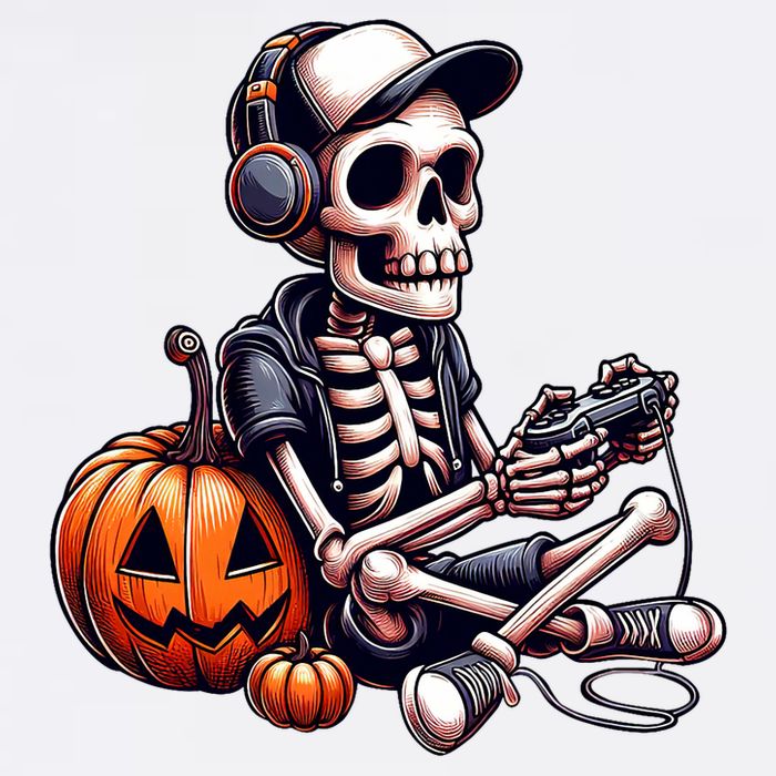 Funny Skeleton Playing Video Game Halloween Gamer Garment-Dyed Sweatshirt