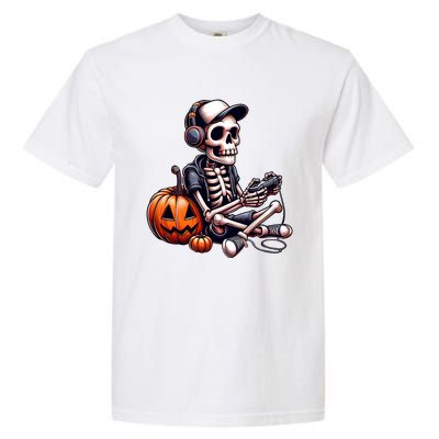 Funny Skeleton Playing Video Game Halloween Gamer Garment-Dyed Heavyweight T-Shirt