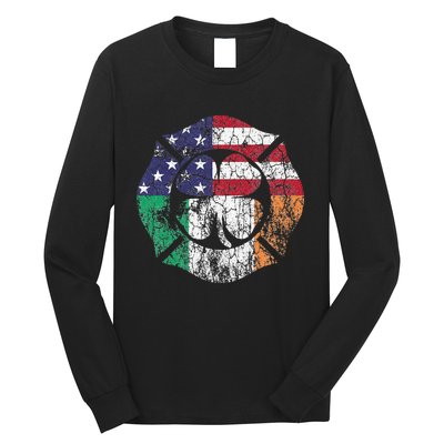 Firefighter St Patricks Day Irish American Flag Shamrock Long Sleeve Shirt