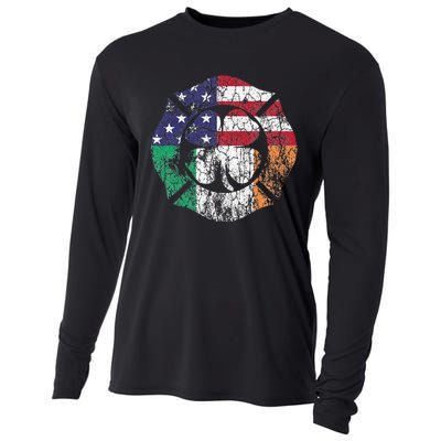 Firefighter St Patricks Day Irish American Flag Shamrock Cooling Performance Long Sleeve Crew