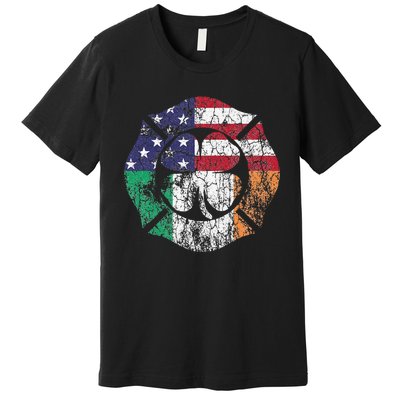 Firefighter St Patricks Day Irish American Flag Shamrock Premium T-Shirt