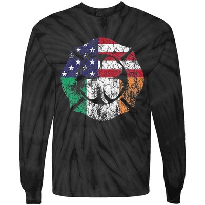 Firefighter St Patricks Day Irish American Flag Shamrock Tie-Dye Long Sleeve Shirt