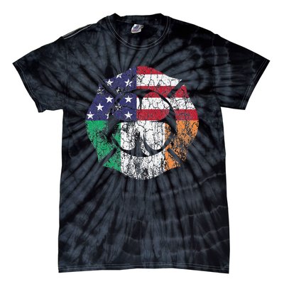 Firefighter St Patricks Day Irish American Flag Shamrock Tie-Dye T-Shirt