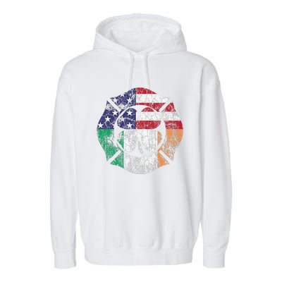 Firefighter St Patricks Day Irish American Flag Shamrock Garment-Dyed Fleece Hoodie