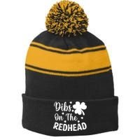 Funny St Patricks Day Irish Shamrock Dibs On The Redhead Stripe Pom Pom Beanie