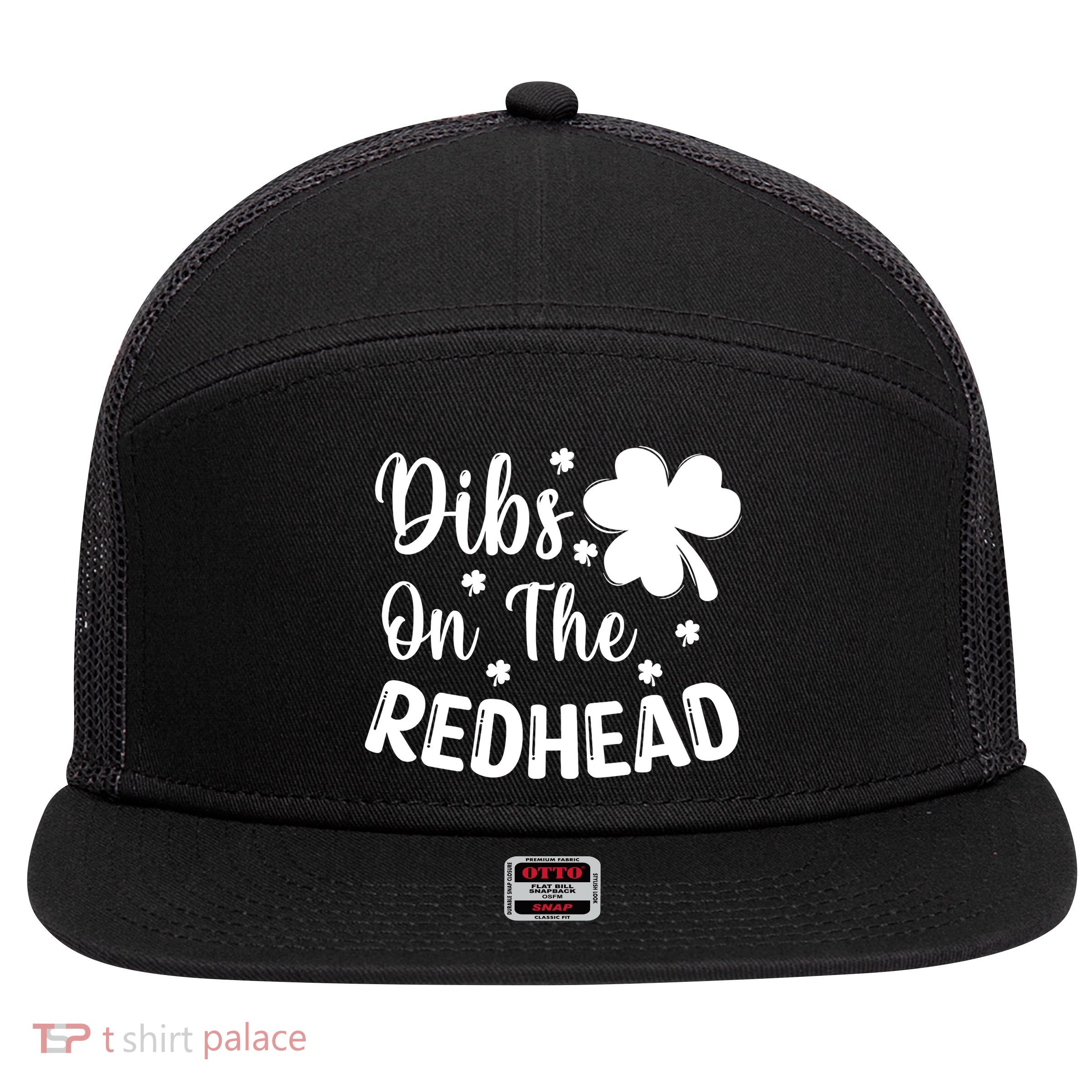 Funny St Patricks Day Irish Shamrock Dibs On The Redhead 7 Panel Mesh Trucker Snapback Hat