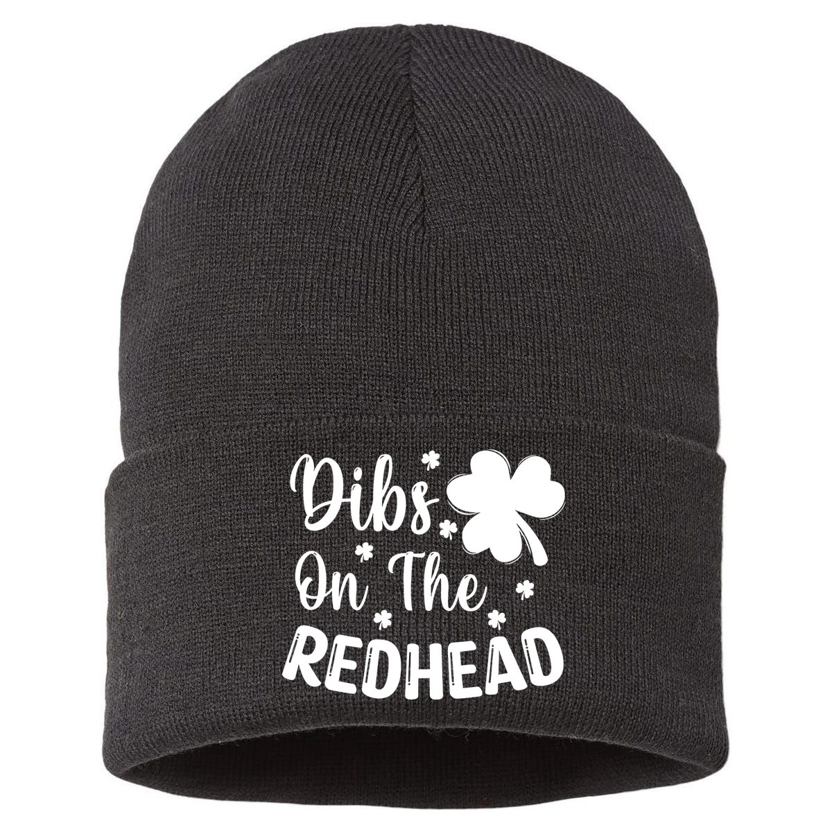 Funny St Patricks Day Irish Shamrock Dibs On The Redhead Sustainable Knit Beanie