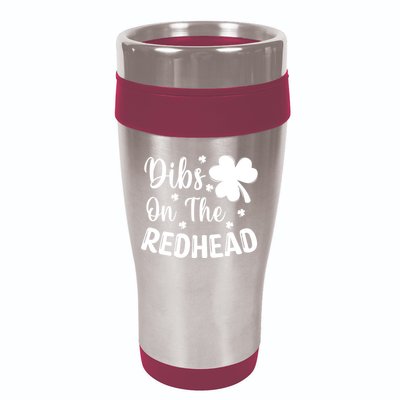 Funny St Patricks Day Irish Shamrock Dibs On The Redhead 16oz Travel Tumbler