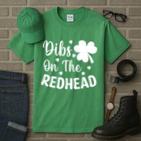 Funny St Patricks Day Irish Shamrock Dibs On The Redhead Tall T-Shirt