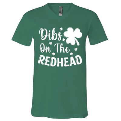 Funny St Patricks Day Irish Shamrock Dibs On The Redhead V-Neck T-Shirt
