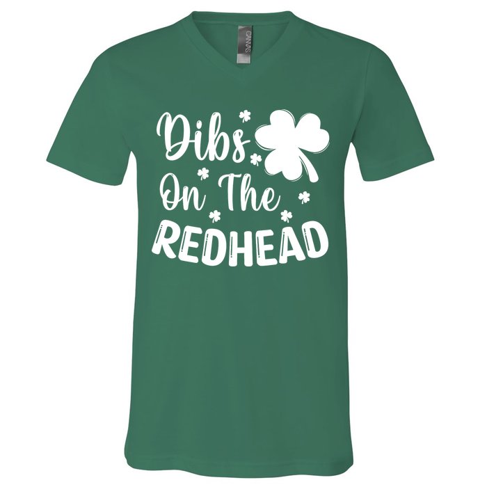 Funny St Patricks Day Irish Shamrock Dibs On The Redhead V-Neck T-Shirt