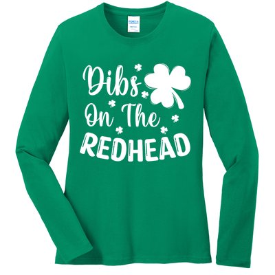 Funny St Patricks Day Irish Shamrock Dibs On The Redhead Ladies Long Sleeve Shirt