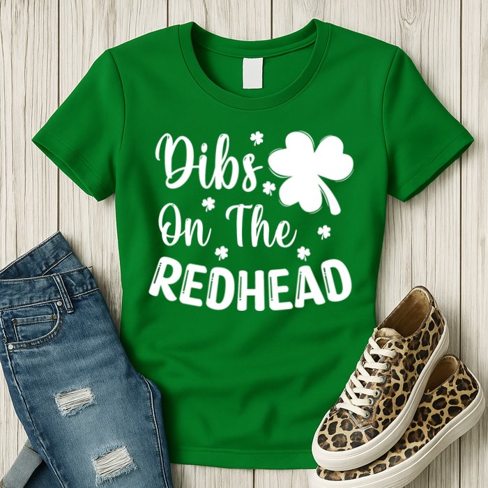 Funny St Patricks Day Irish Shamrock Dibs On The Redhead Womens T-Shirt