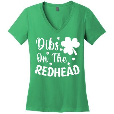 Funny St Patricks Day Irish Shamrock Dibs On The Redhead Women's V-Neck T-Shirt
