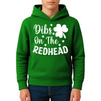 Funny St Patricks Day Irish Shamrock Dibs On The Redhead Kids Hoodie