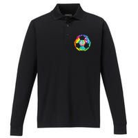 funny Soccer Player Soccer Ball Tie Dye Vintage Performance Long Sleeve Polo