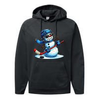 Funny Snowman Playing Ice Hockey Lovers Christmas Performance Fleece Hoodie