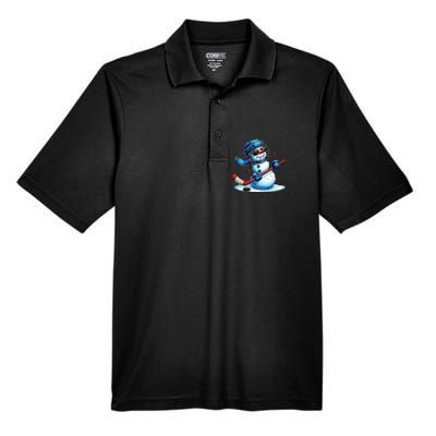 Funny Snowman Playing Ice Hockey Lovers Christmas Men's Origin Performance Pique Polo