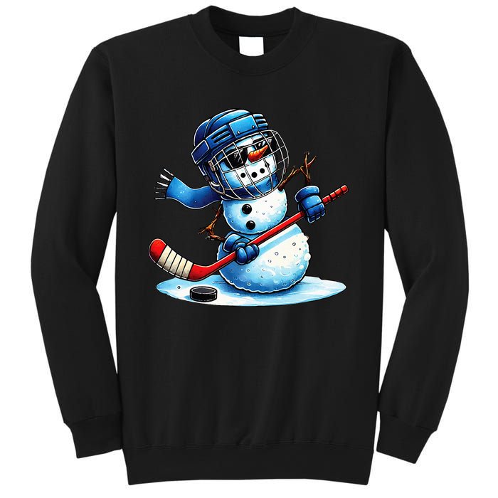 Funny Snowman Playing Ice Hockey Lovers Christmas Sweatshirt