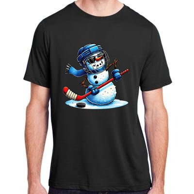 Funny Snowman Playing Ice Hockey Lovers Christmas Adult ChromaSoft Performance T-Shirt