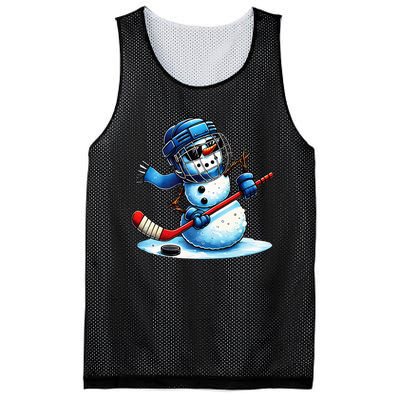 Funny Snowman Playing Ice Hockey Lovers Christmas Mesh Reversible Basketball Jersey Tank