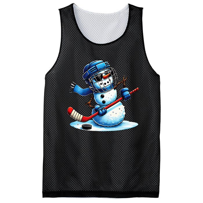 Funny Snowman Playing Ice Hockey Lovers Christmas Mesh Reversible Basketball Jersey Tank