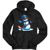 Funny Snowman Playing Ice Hockey Lovers Christmas Tie Dye Hoodie