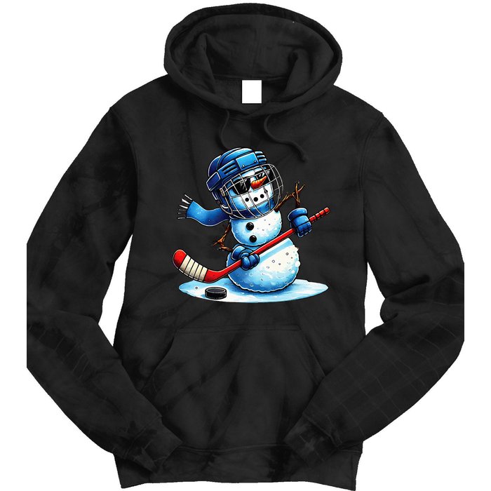 Funny Snowman Playing Ice Hockey Lovers Christmas Tie Dye Hoodie