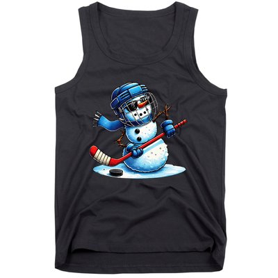 Funny Snowman Playing Ice Hockey Lovers Christmas Tank Top