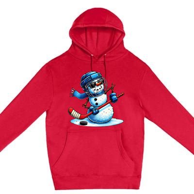 Funny Snowman Playing Ice Hockey Lovers Christmas Premium Pullover Hoodie