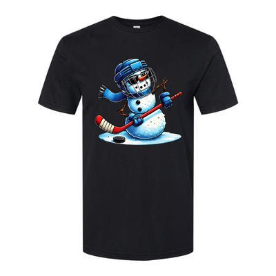 Funny Snowman Playing Ice Hockey Lovers Christmas Softstyle CVC T-Shirt