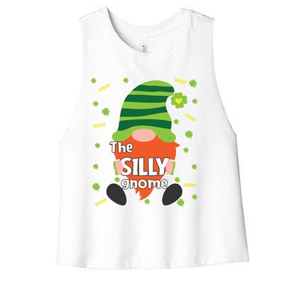 Funny St Patricks Day Silly Gnome Matching Gift Great Gift Women's Racerback Cropped Tank