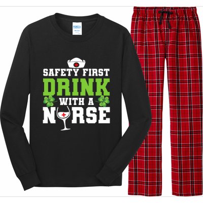 Funny St Patricks Day Safety First With A Nurse Cute Gift Long Sleeve Pajama Set