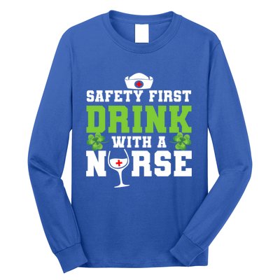 Funny St Patricks Day Safety First With A Nurse Cute Gift Long Sleeve Shirt