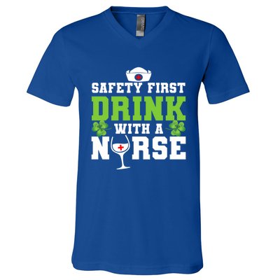 Funny St Patricks Day Safety First With A Nurse Cute Gift V-Neck T-Shirt